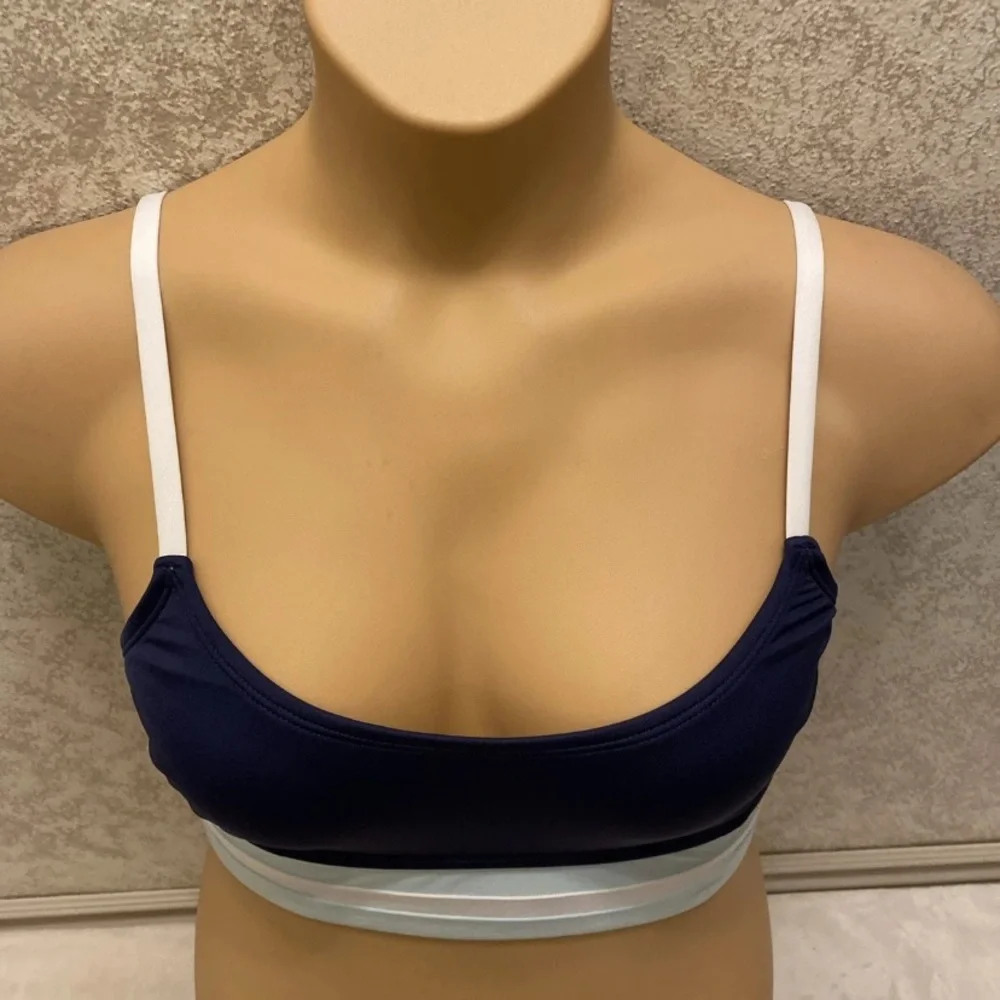 Kona Sol Navy and White and Light Blue Striped Bikini Top